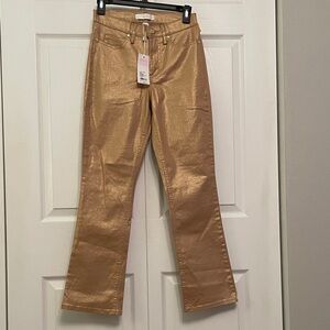 NWT LILLY PULITZER Liza Shimmer Gold Metallic Flare Jean Pants with Stretch